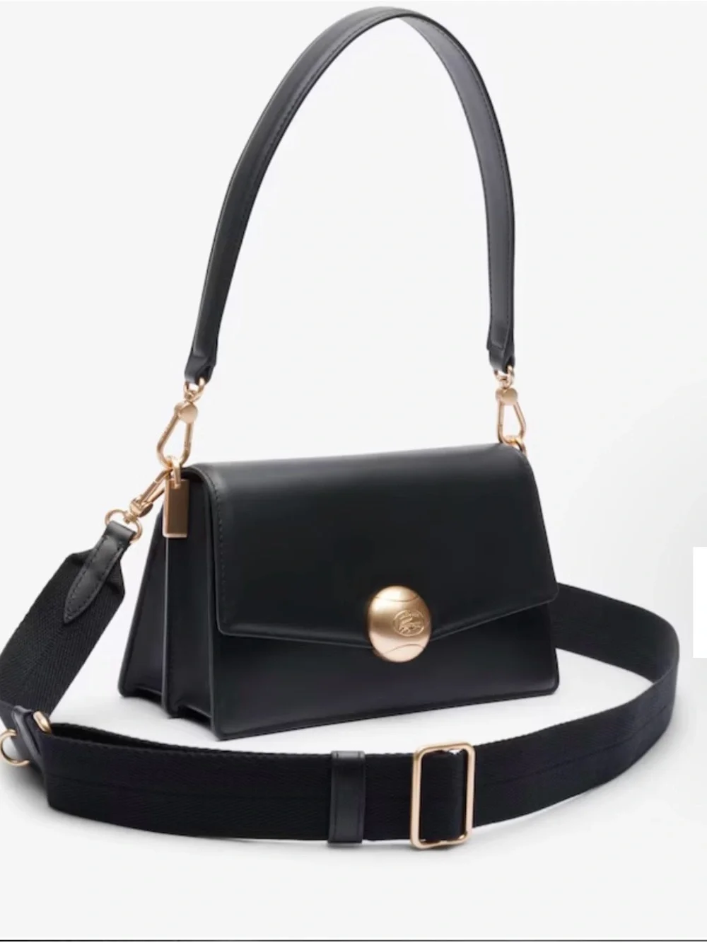 Lacoste Black Shoulder Bag with Gold-Tone Button - Picture 2 of 5